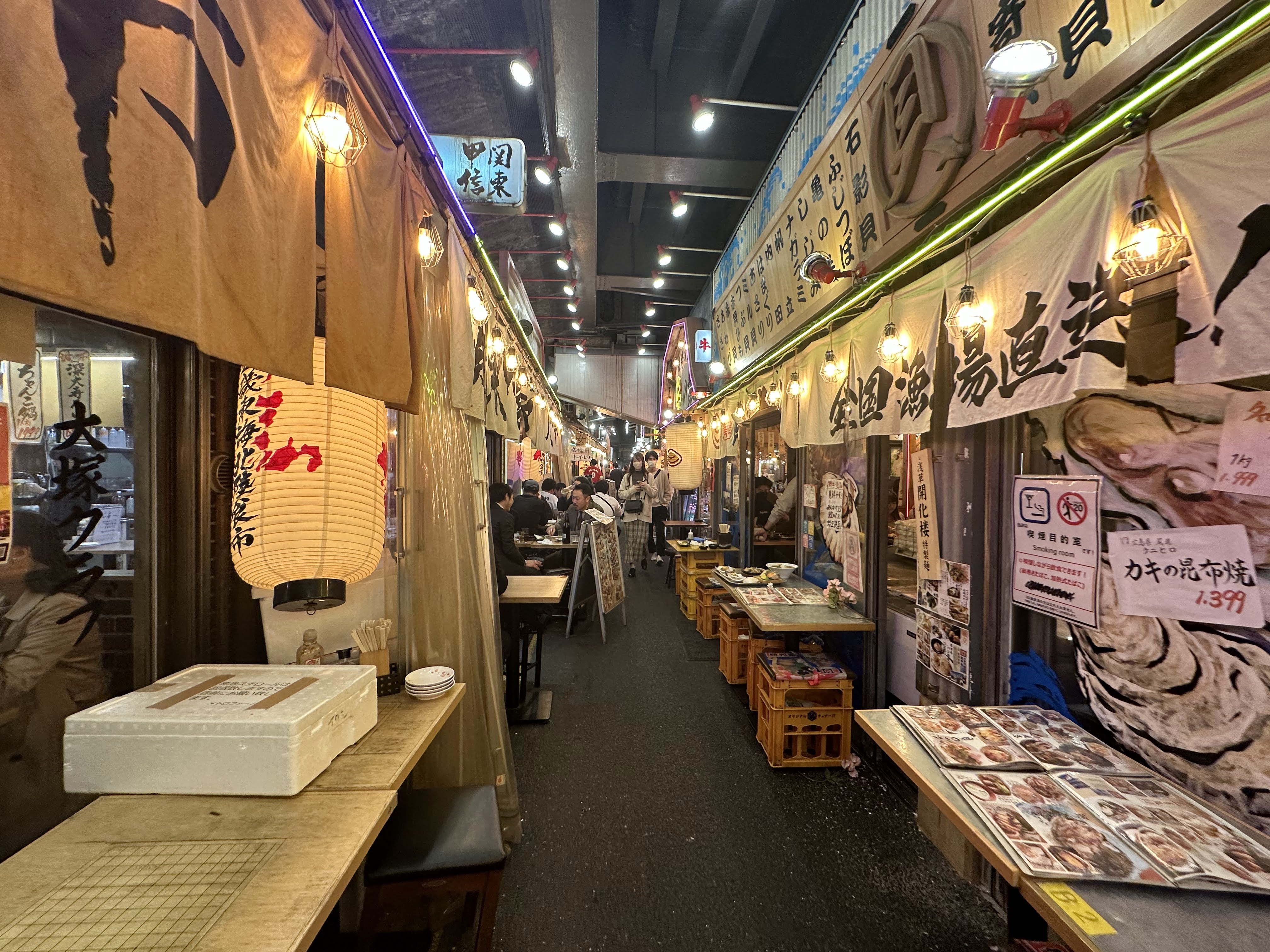 Japanese dining area with restaurants and seating